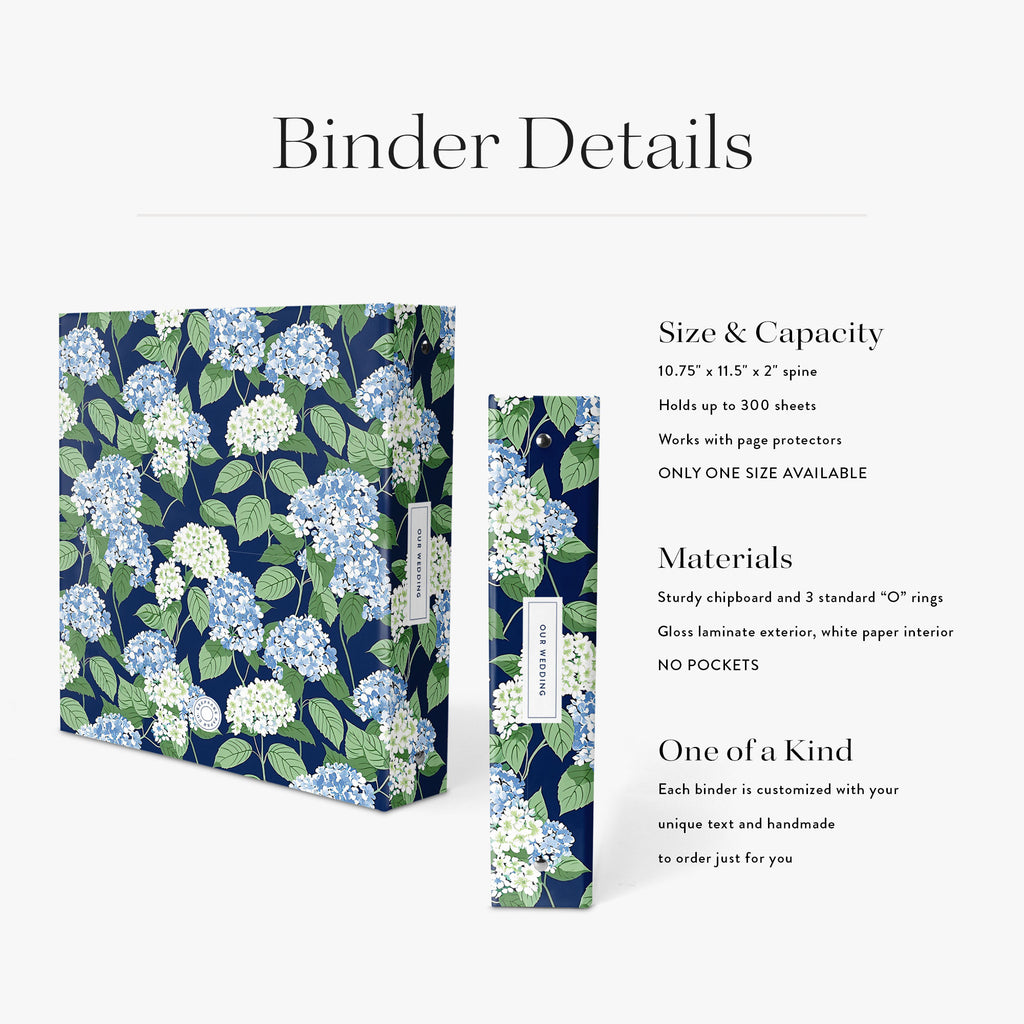 Wedding Binder — Cape Hydrangea design, back cover view