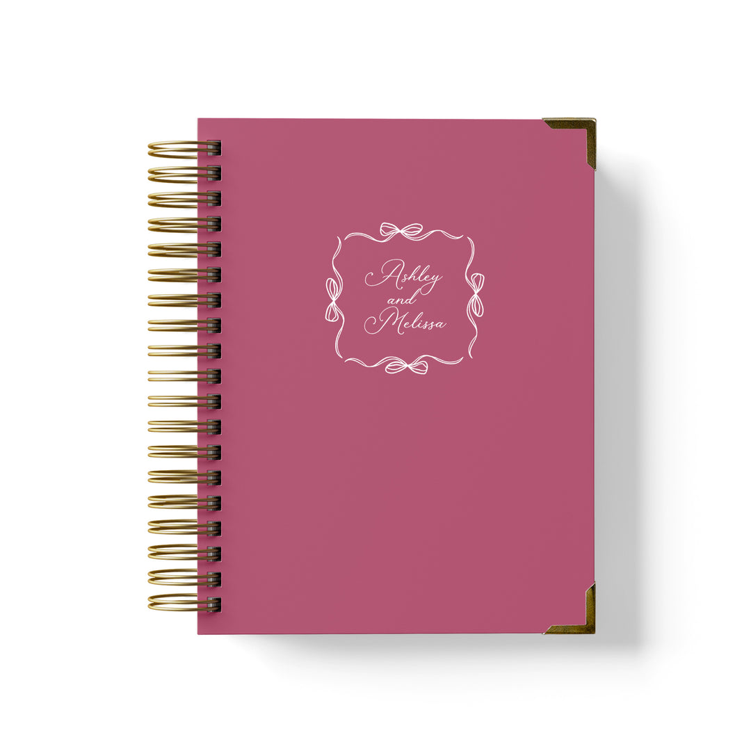 Our LGBT wedding planner books are all-inclusive and gender-neutral, shown in an adorable coquette style ribbon bow frame