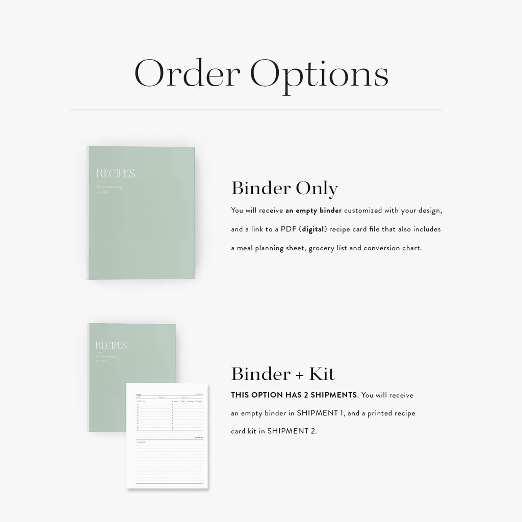 Order options for your personalized recipe binder which makes a perfect gift for any occasion