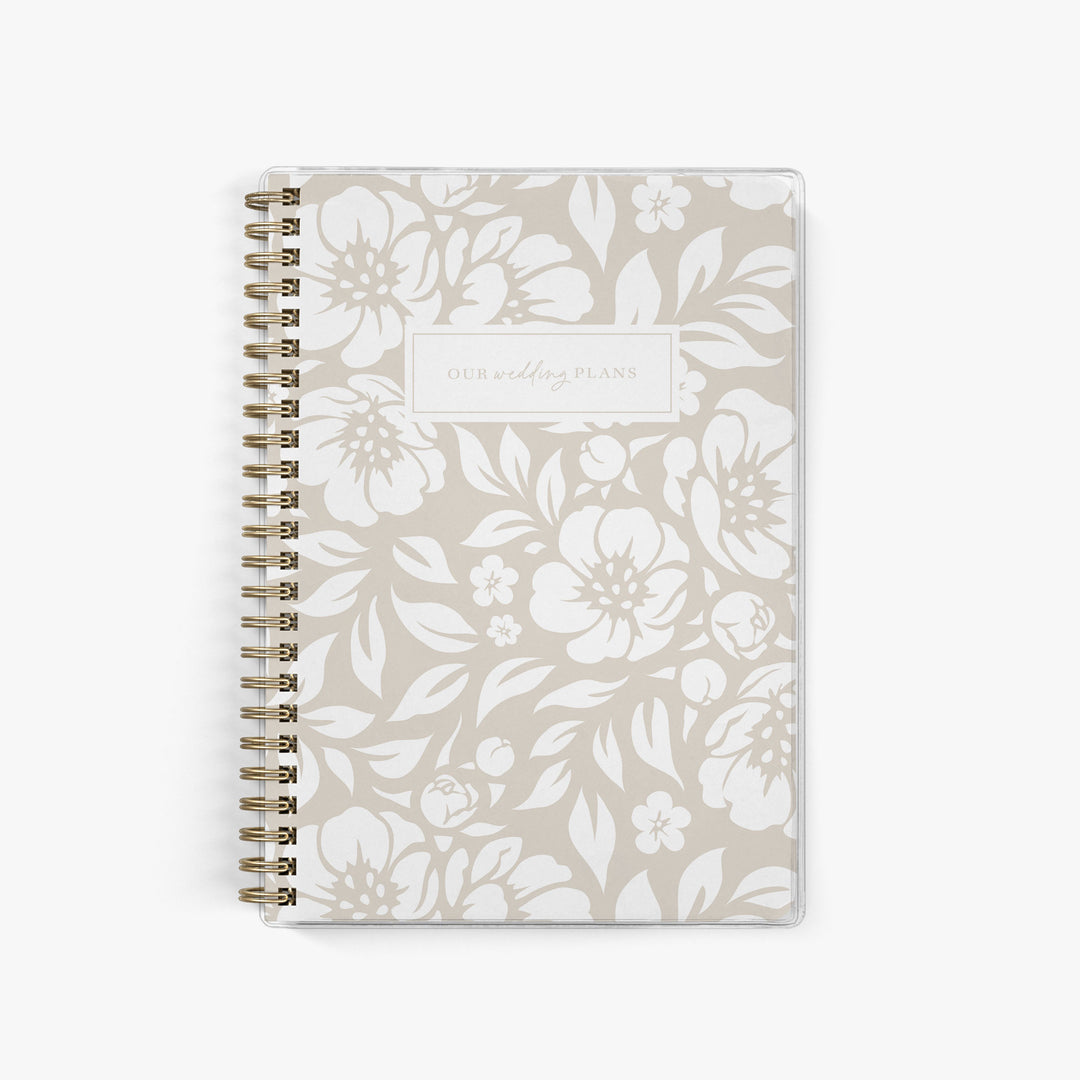 Elopement planner with beige floral cover design, perfect for modern neutral wedding planning and personalized gifting
