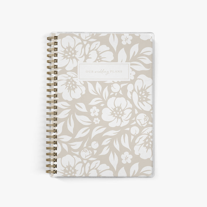 Elopement planner with beige floral cover design, perfect for modern neutral wedding planning and personalized gifting