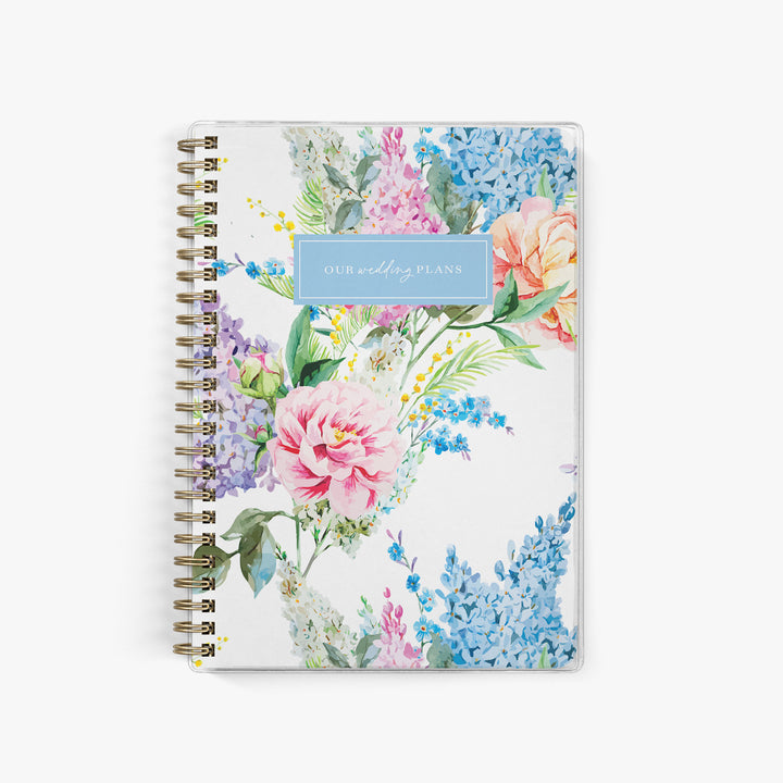 Colorful watercolor floral wedding planner cover, perfect for garden weddings, elopements, and personalized bridal gifts