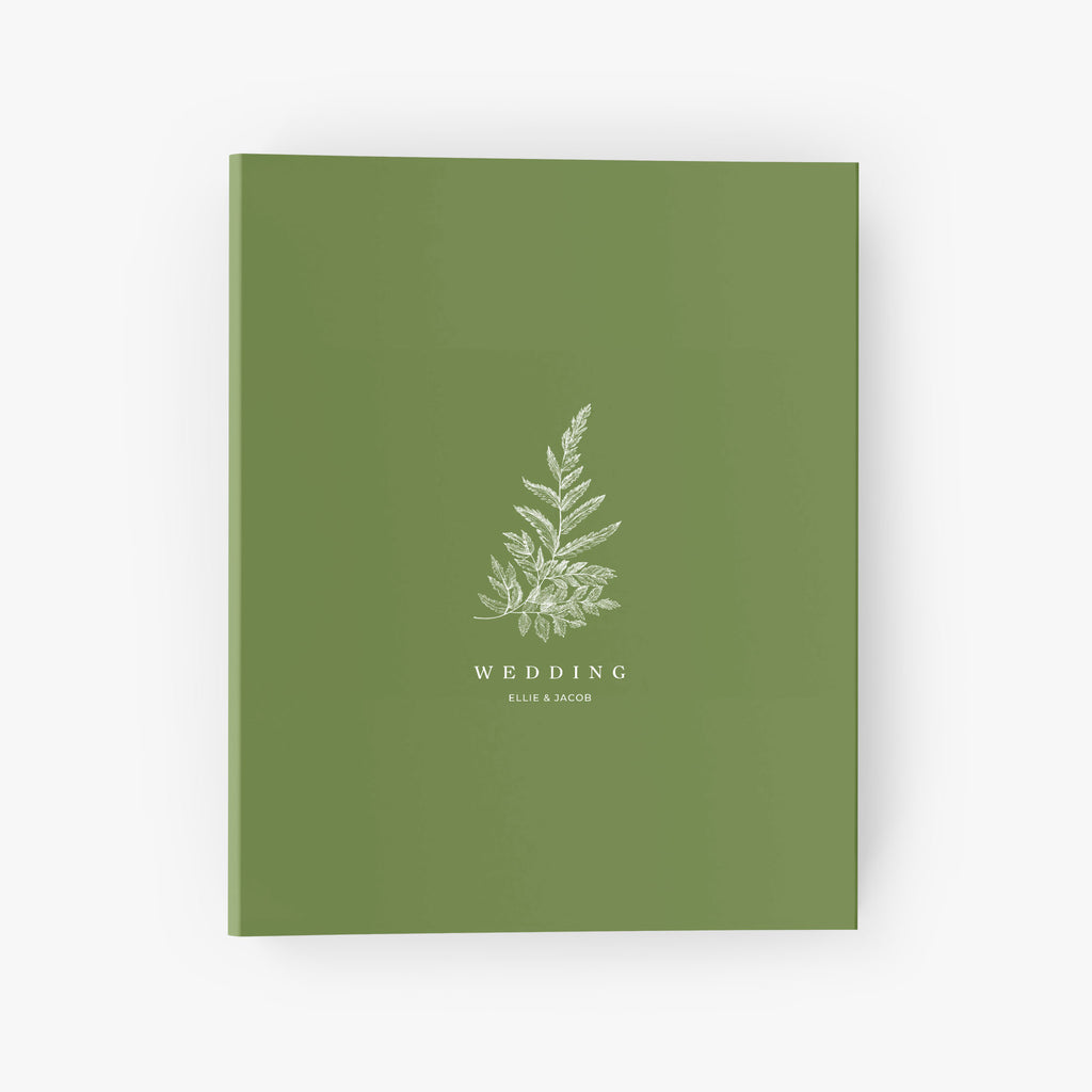 Personalized wedding planning binder with botanical fern illustration and your choice of colors