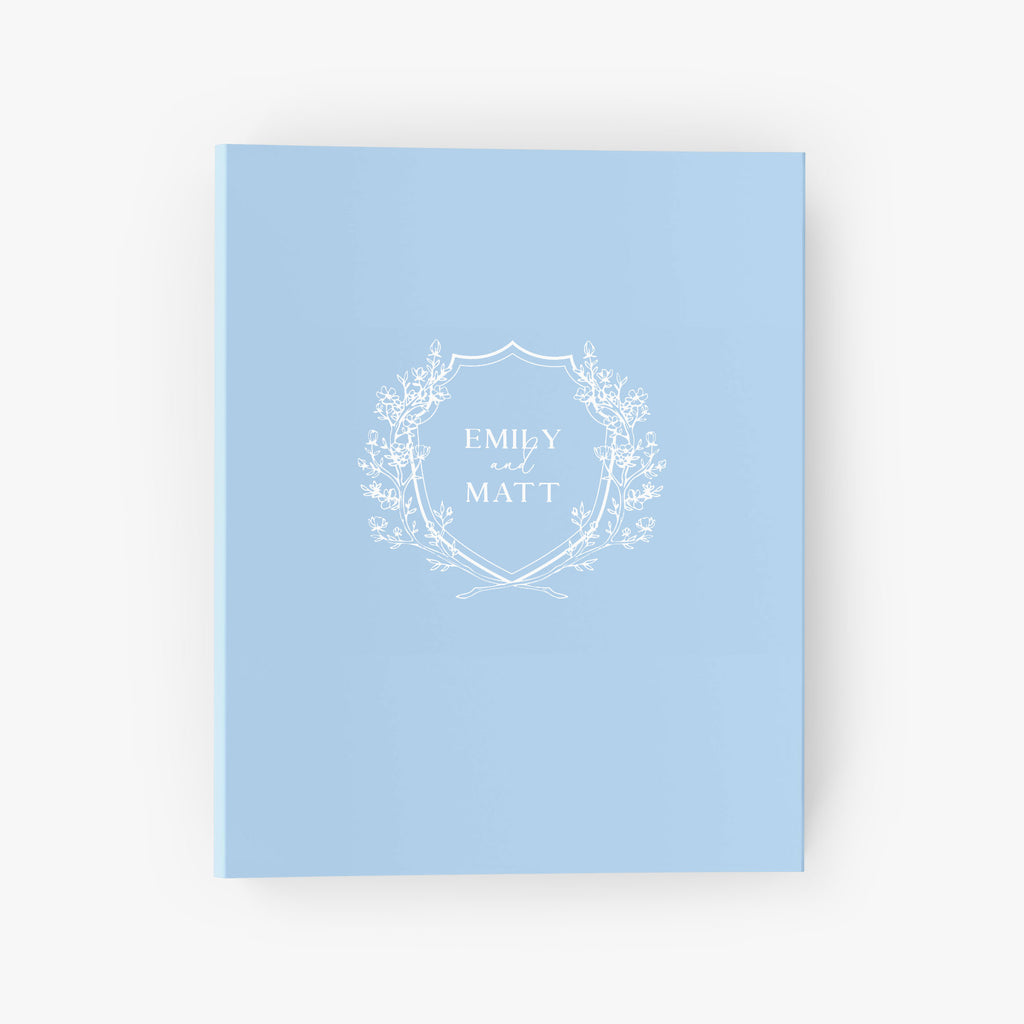 Wedding Binder — Floral Crest design, front cover on white background