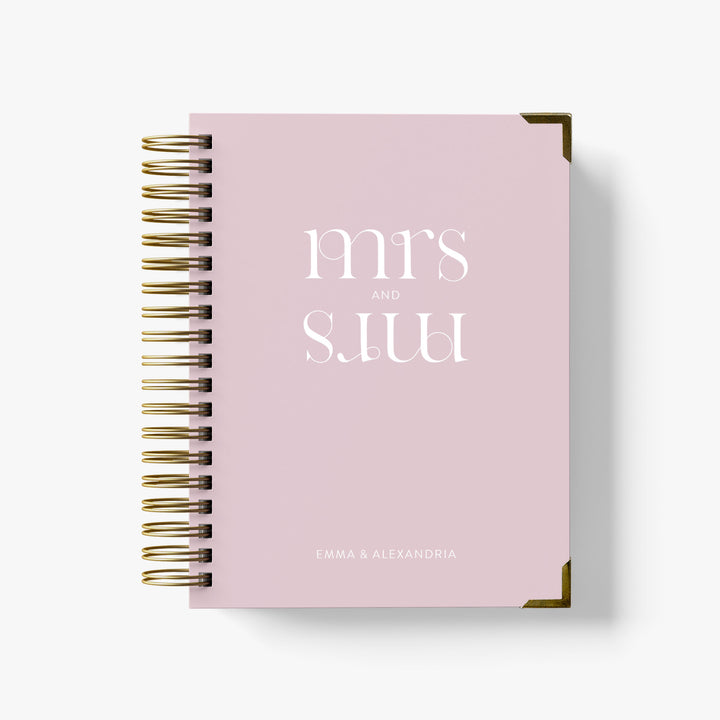Our LGBT wedding planner books are all-inclusive and gender-neutral, shown in a future mrs and mrs design