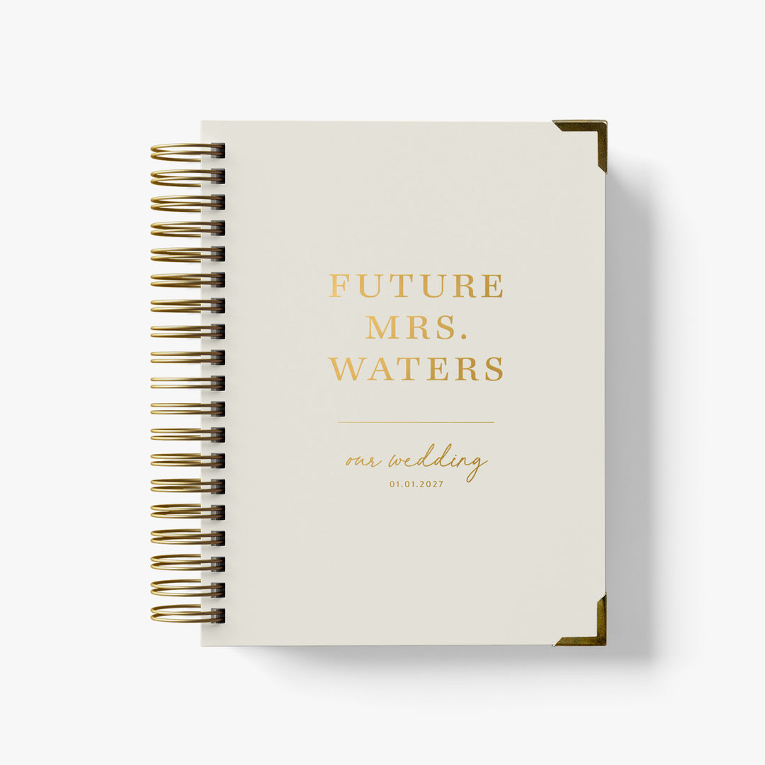Personalized wedding planner with "Future Mrs." cover design in gold foil with your choice of cover color