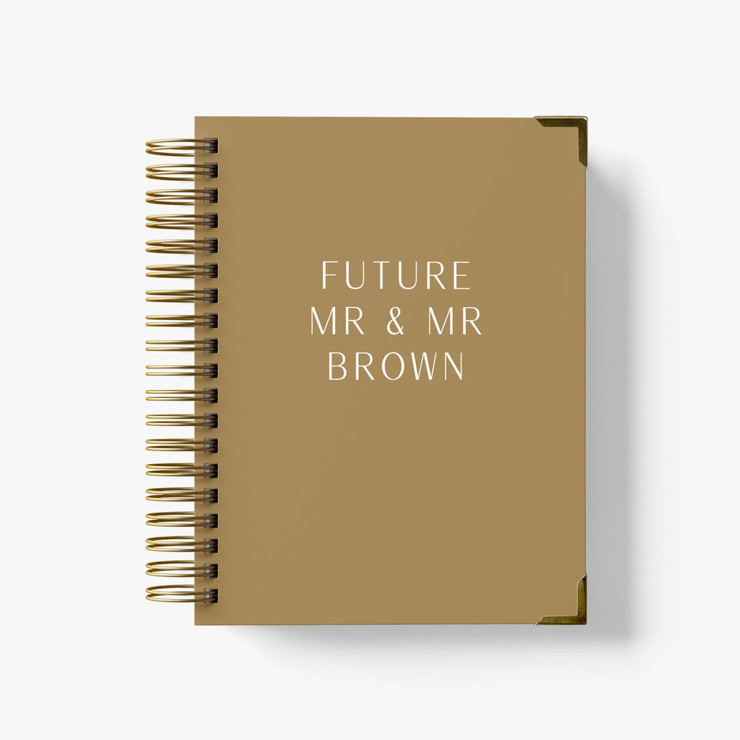 Our LGBT wedding planner books are all-inclusive and gender-neutral, shown in design featuring your future last name