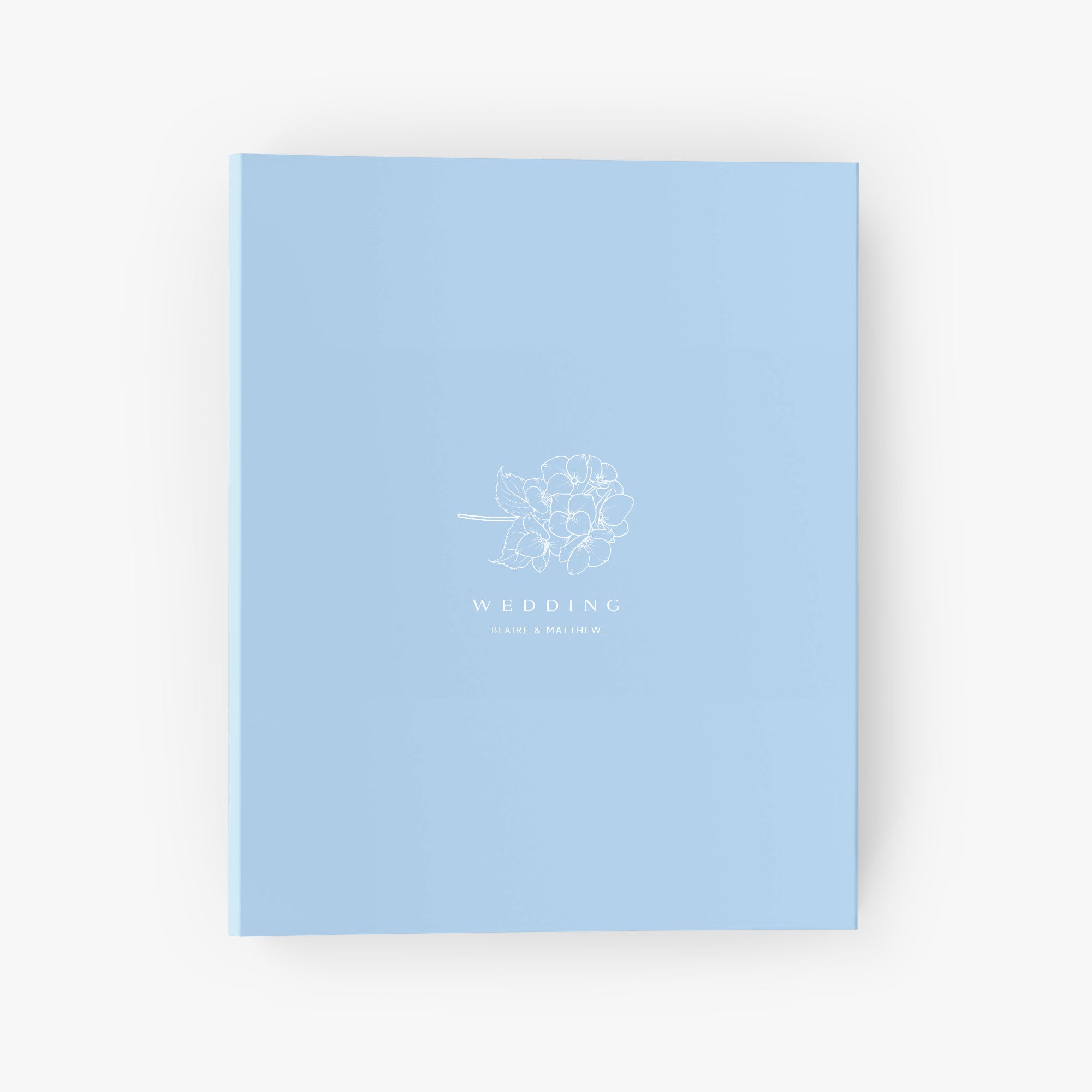 Custom wedding planning binder with hydrangea illustration personalized with your names and choice of color