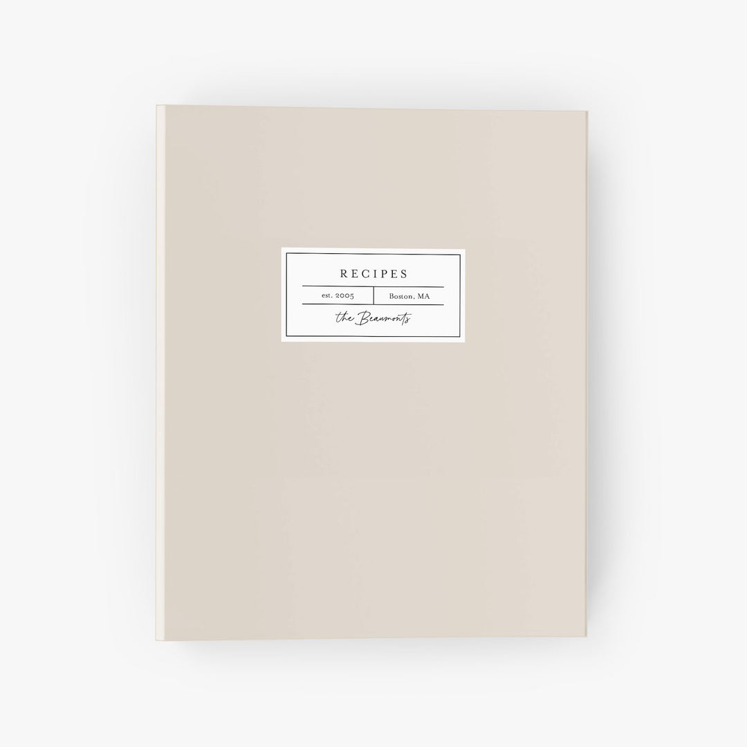 Custom recipe binder with a modern label design similar to old apothecary shops that is available in your choice of color.