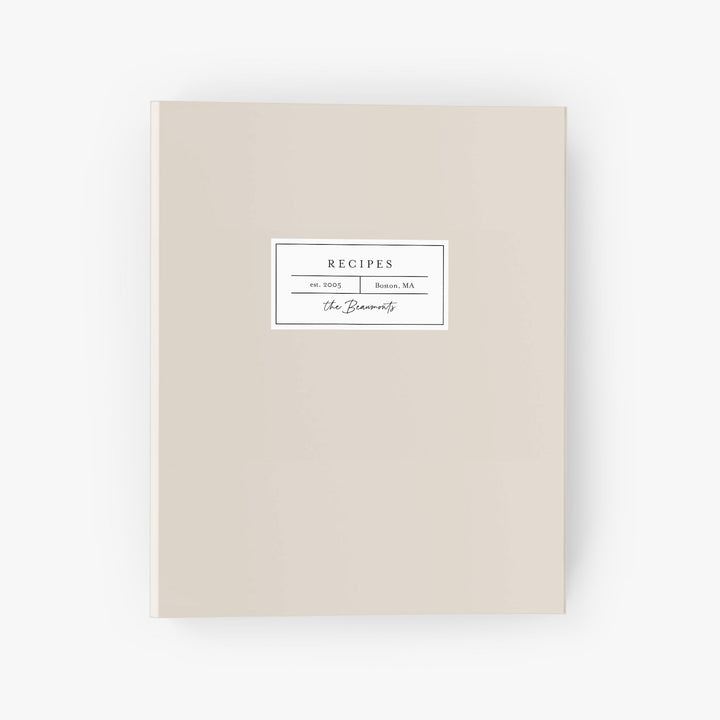 Custom recipe binder with a modern label design similar to old apothecary shops that is available in your choice of color.
