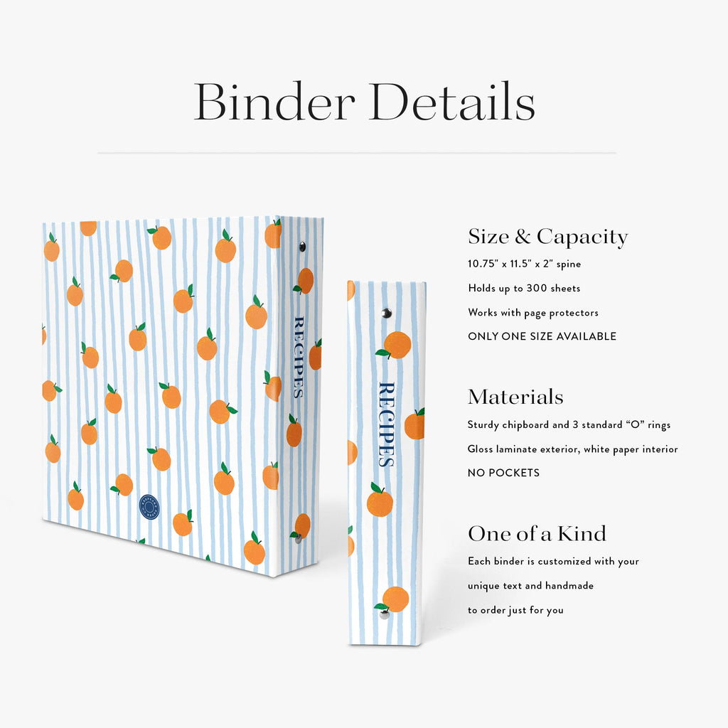 Recipe binder — Mimosa Brunch design, back cover view