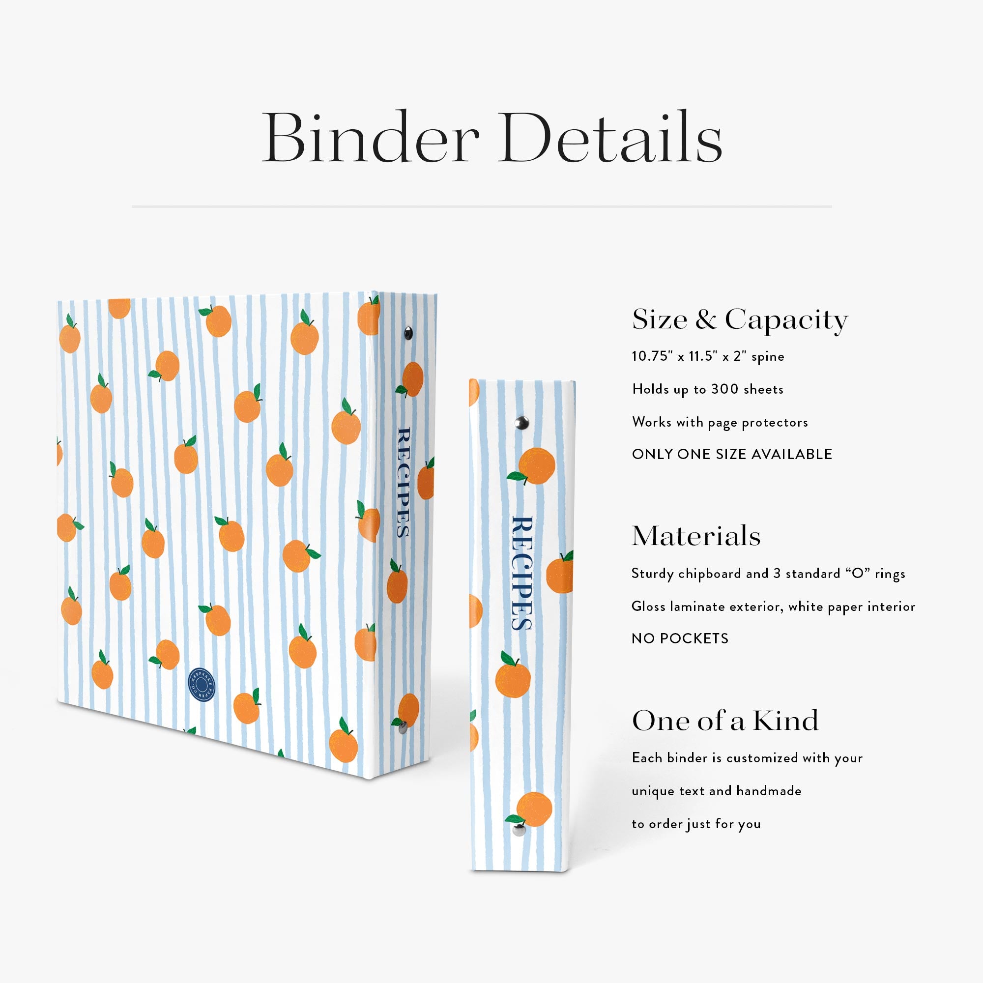 Recipe binder — Mimosa Brunch design, back cover view