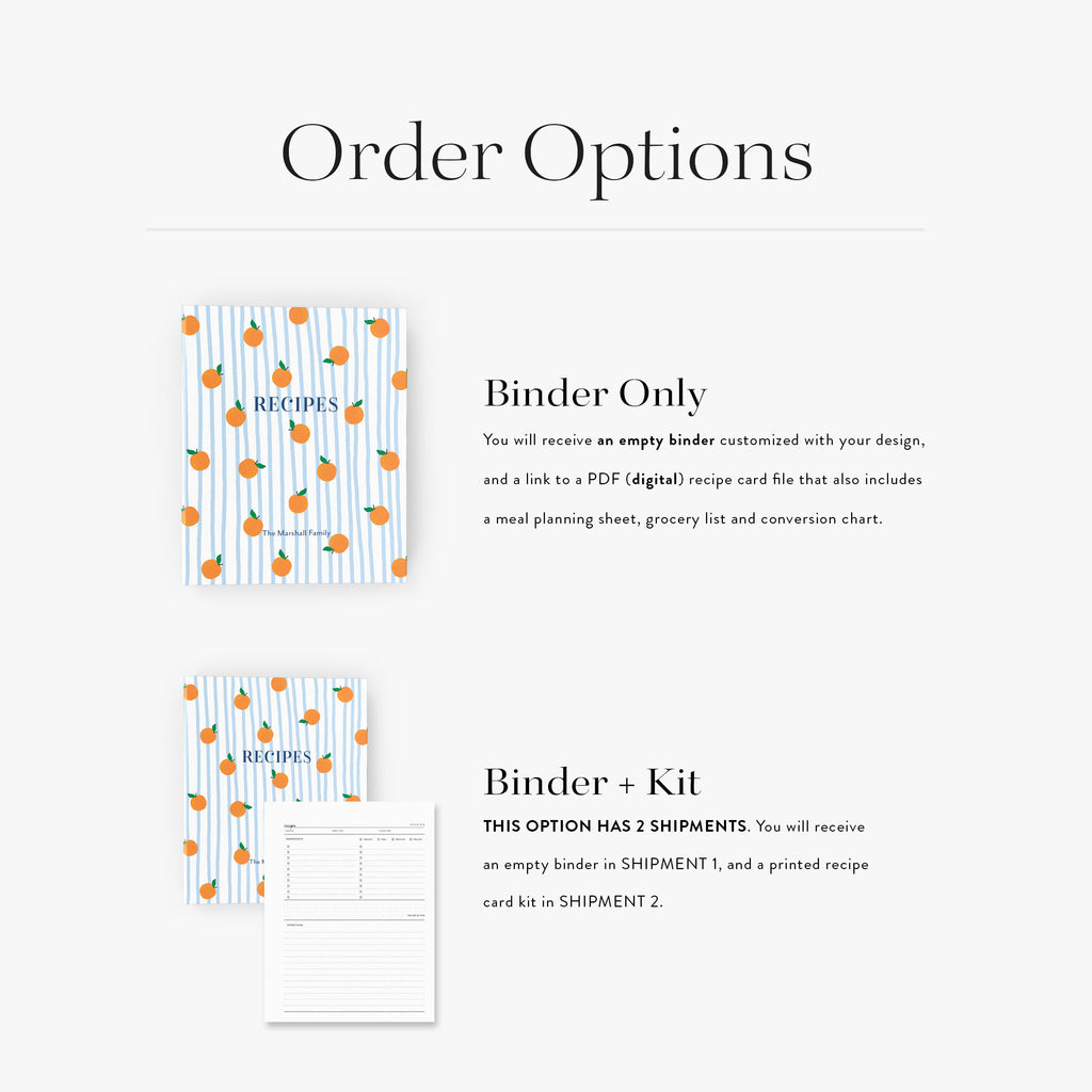 Recipe binder — Mimosa Brunch design, back cover view