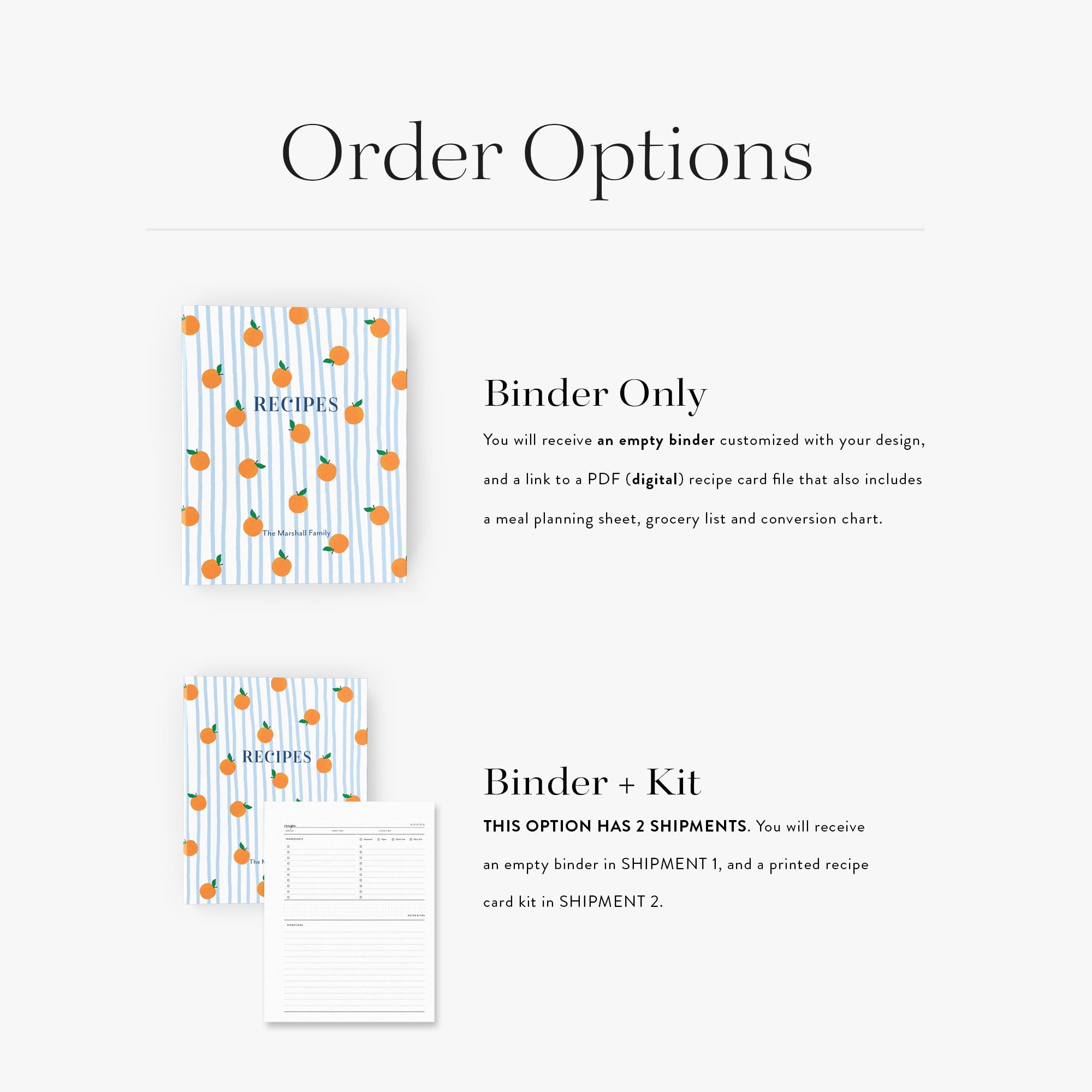 Recipe binder — Mimosa Brunch design, back cover view