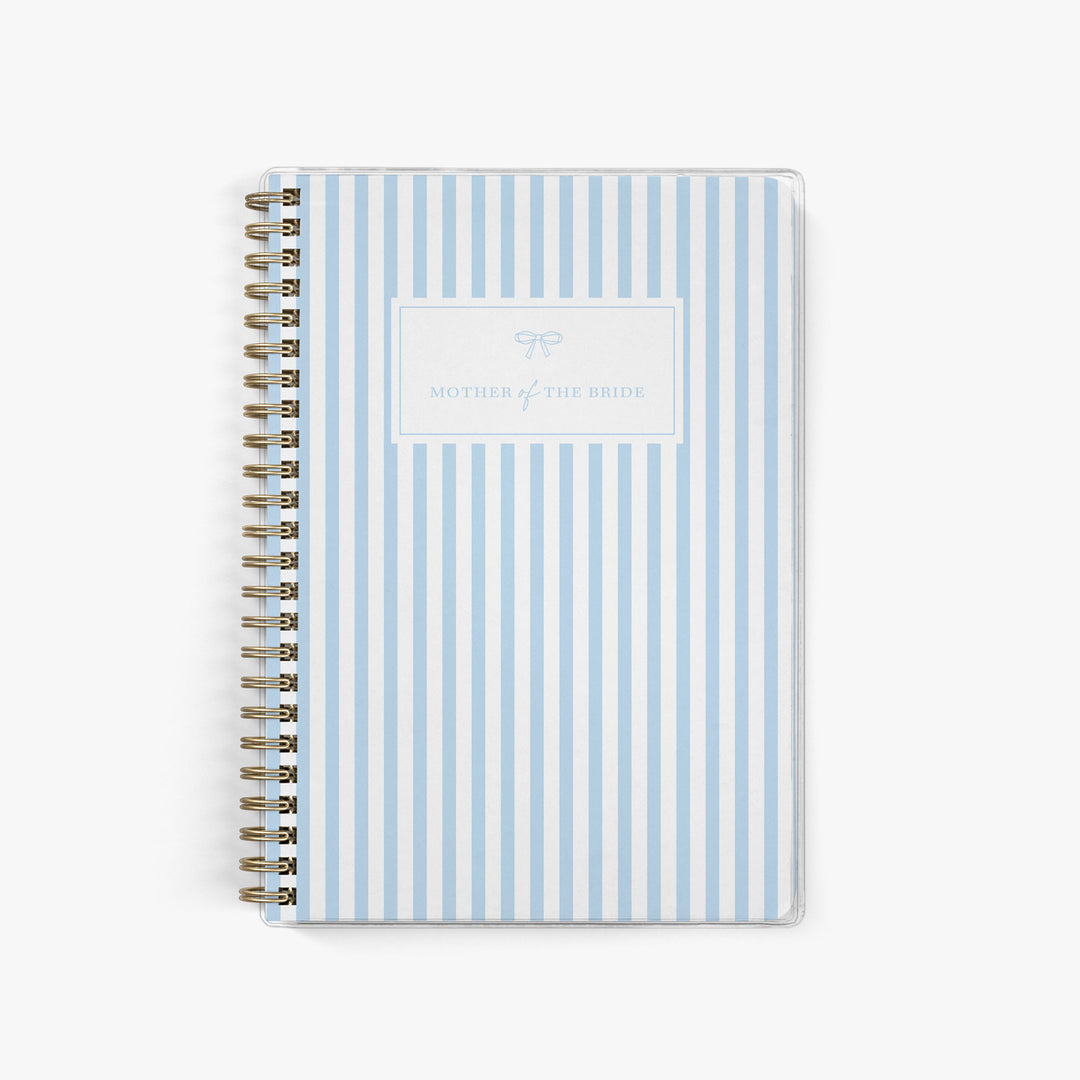 Shown in a classic blue and white stripe design, Mother of the Bride planners are exclusive to Keepsake Paper Co.