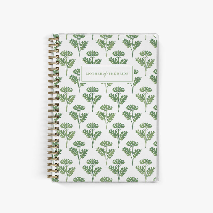 Shown in a fresh green floral block print, Mother of the Bride planners are exclusive to Keepsake Paper Co.
