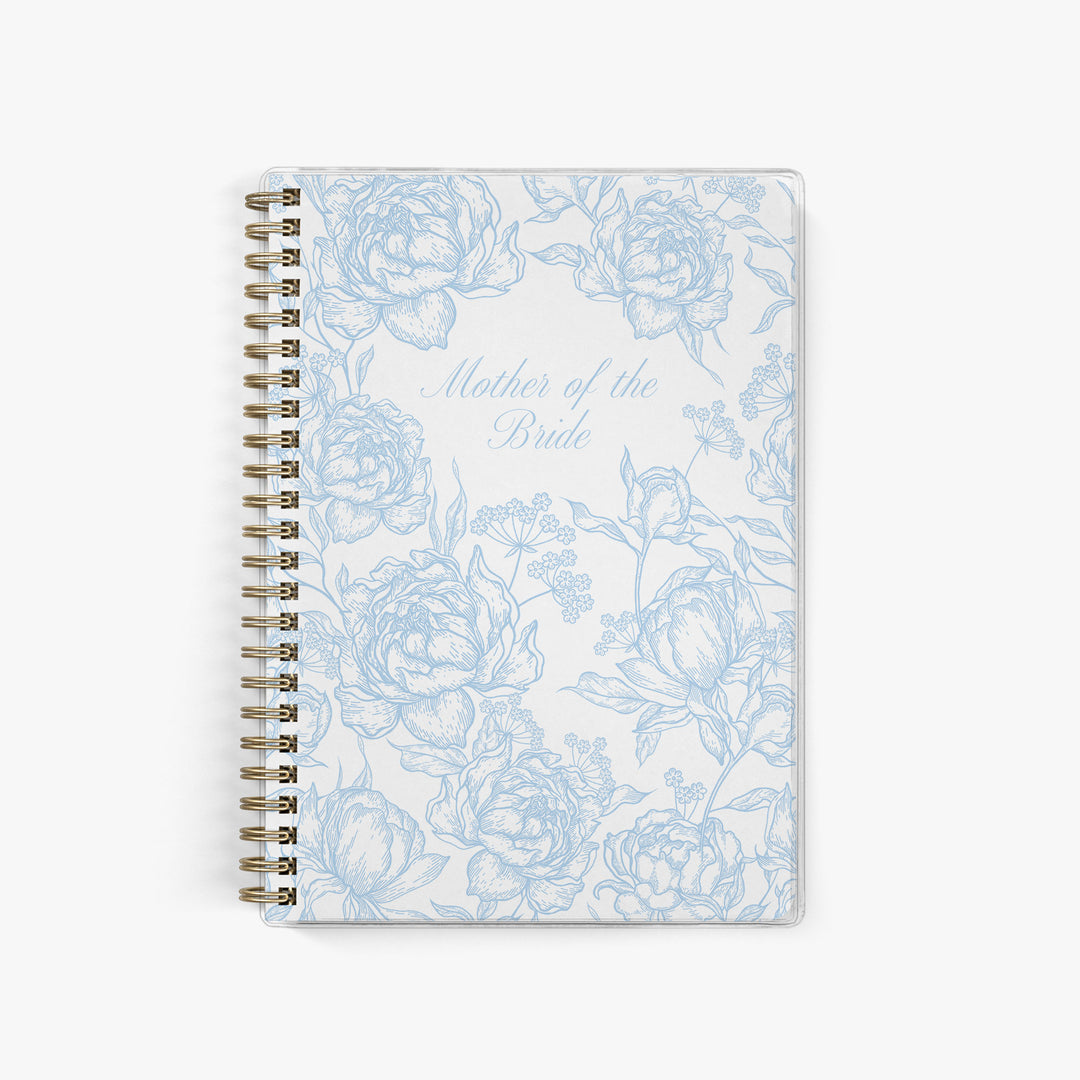 Mother of the Bride planner with a French inspired peony toile pattern available in 24 colors 