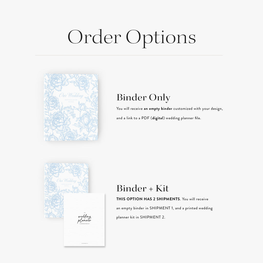 Wedding Binder — Peony Toile design, back cover view