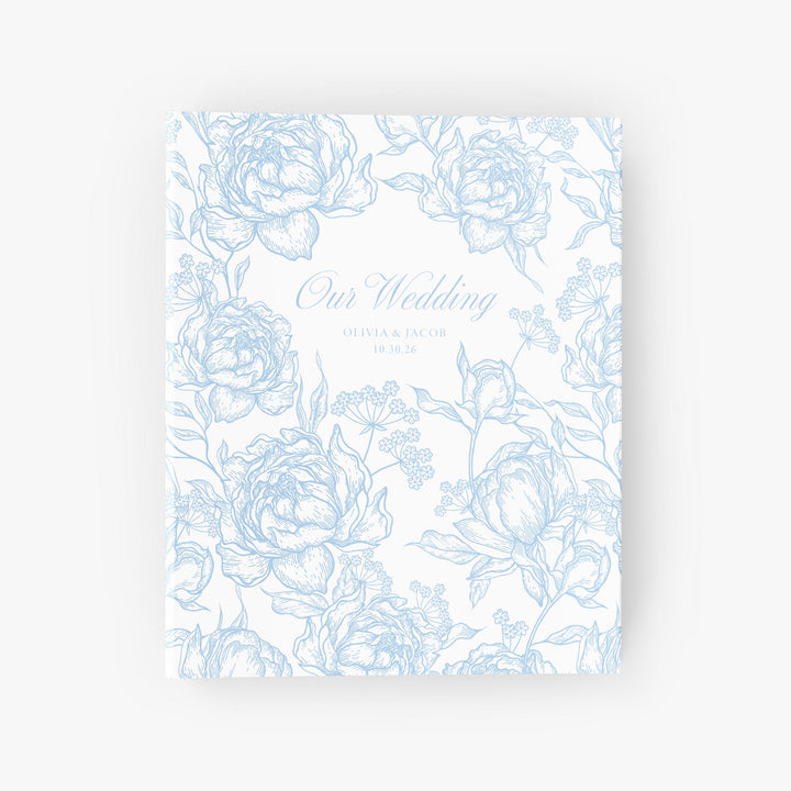 Custom wedding binder with French inspired toile design includes "Our Wedding" on the cover along with your personalization