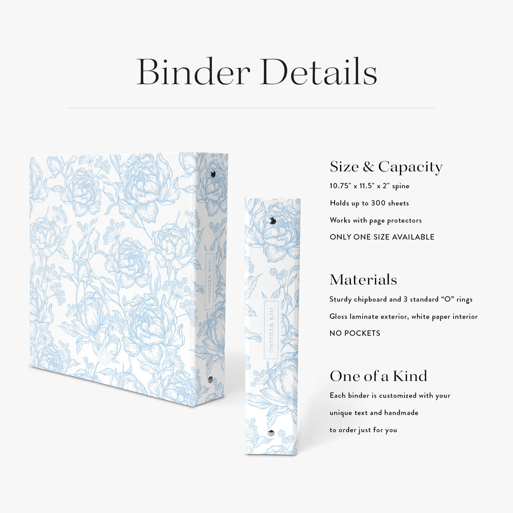 Wedding Binder — Peony Toile design, back cover view