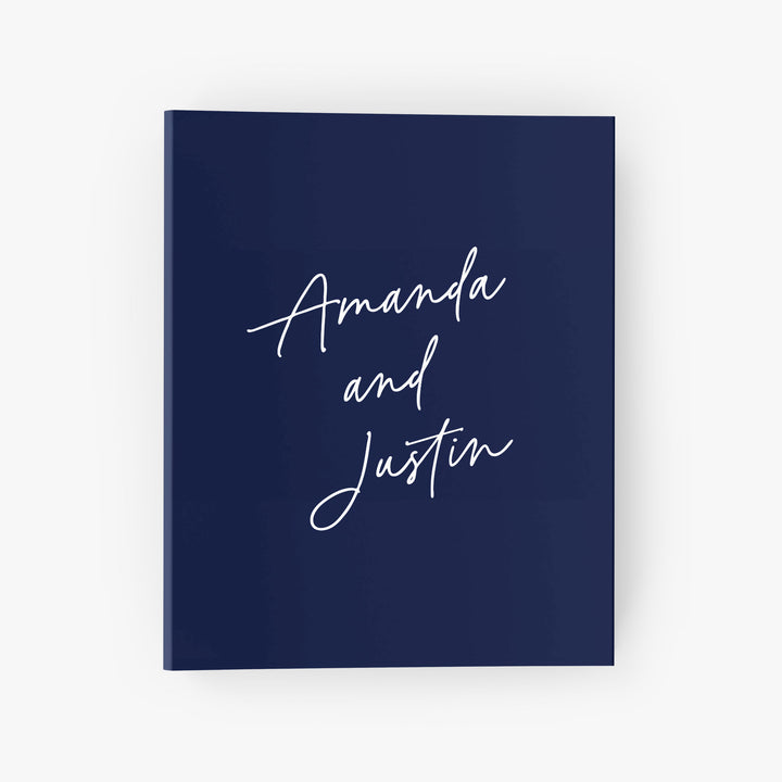 Custom wedding binder personalized with your names in a modern calligraphy script in your choice of color