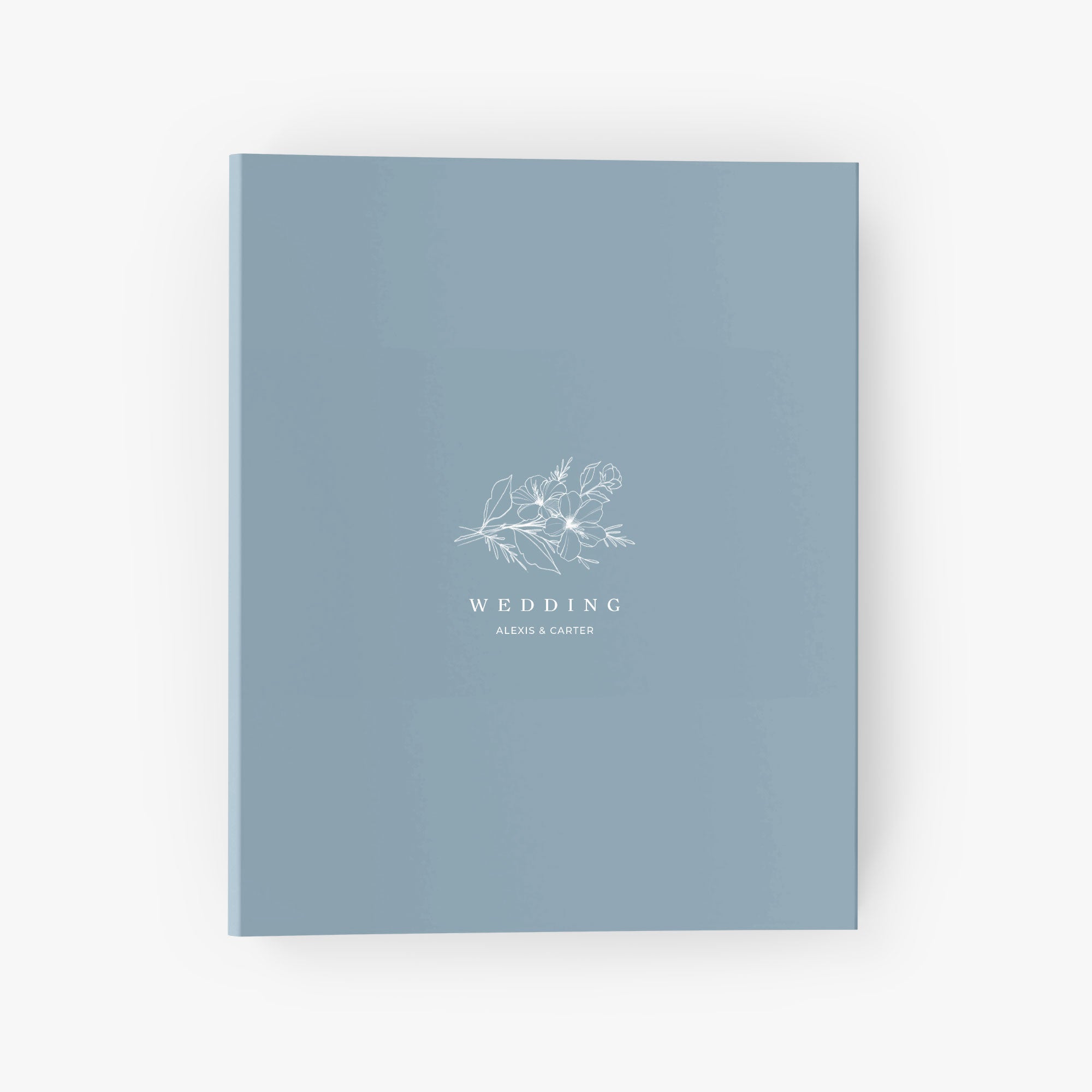 Custom wedding planner binder with illustration of a minimalist floral sprig bouquet along with your names and in your choice of color