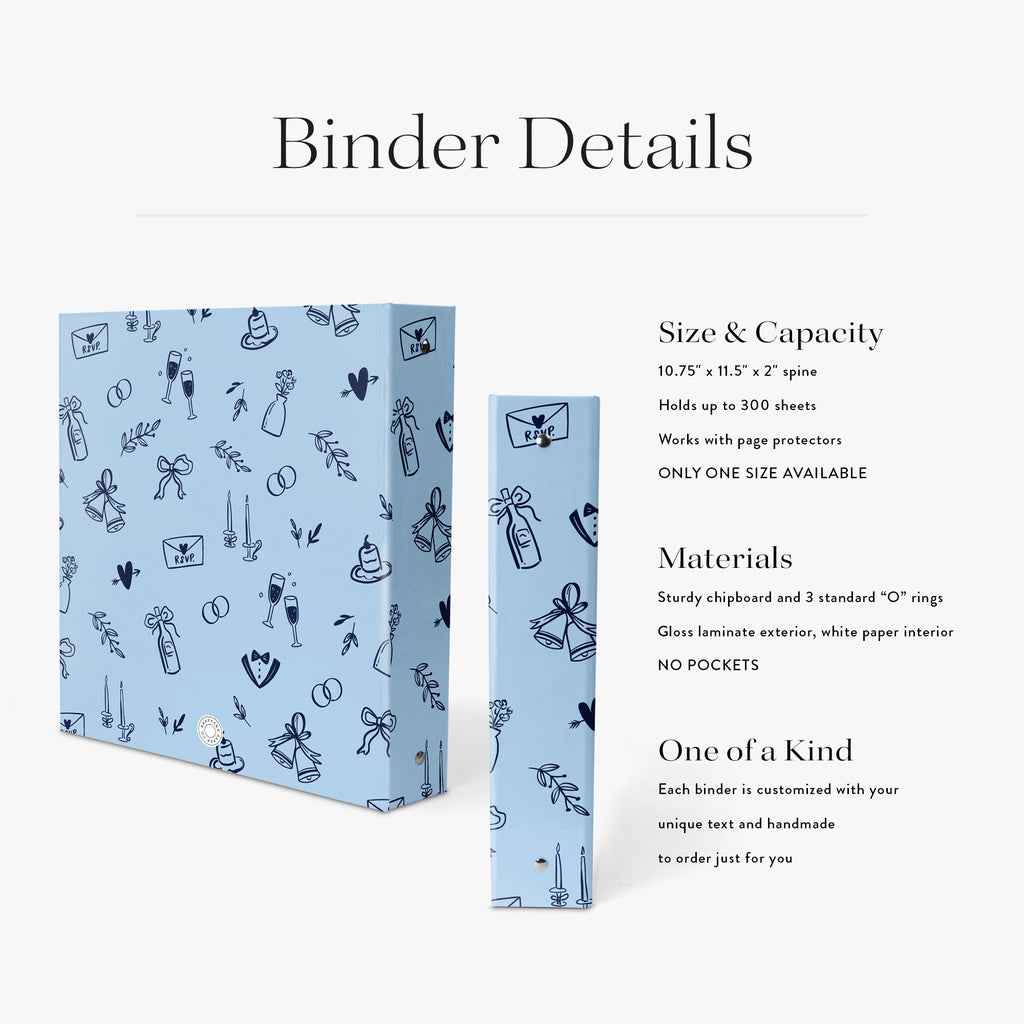 Wedding Binder — Wedding Doodles design, back cover view