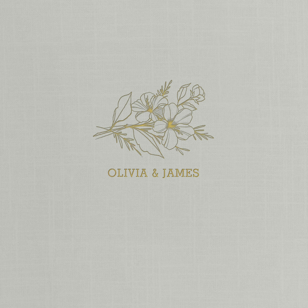 Our wedding binders are the perfect wedding planning tool, shown in a floral sprig design with the couple's first names